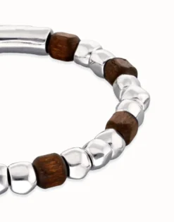 Pulsera elástica de cuentas en plata y madera