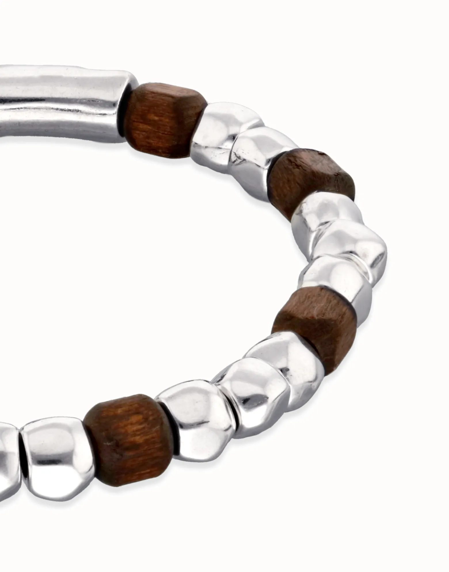 Pulsera elástica de cuentas en plata y madera