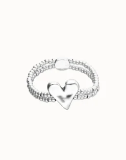 Pulsera elástica doble bañada en plata de ley con detalle de corazón