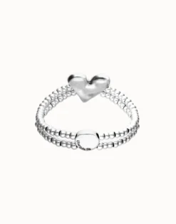 Pulsera elástica doble bañada en plata de ley con detalle de corazón