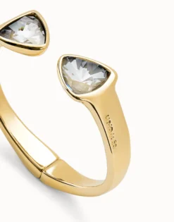 Pulsera gruesa bañada en oro de 18k con dos cristales facetados multicolor