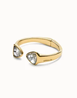 Pulsera gruesa bañada en oro de 18k con dos cristales facetados multicolor
