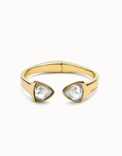 Pulsera gruesa bañada en oro de 18k con dos cristales facetados multicolor