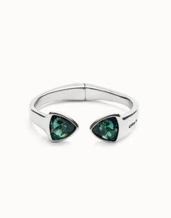 Pulsera gruesa bañada en plata de ley con dos cristales facetados verdes