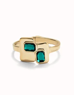 Pulsera rígida bañada en oro 18k con cristales verdes
