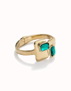 Pulsera rígida bañada en oro 18k con cristales verdes