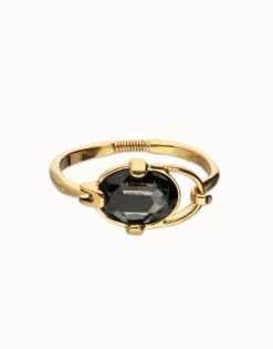 Pulsera rígida bañada en oro 18k con cristal facetado ovalado gris