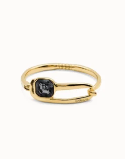 Pulsera rígida bañada en oro 18k con cristal facetado negro