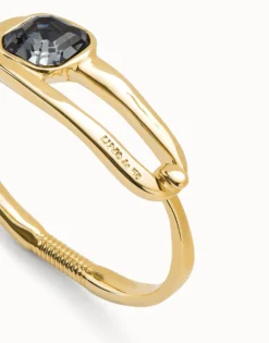 Pulsera rígida bañada en oro 18k con cristal facetado negro