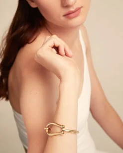 Pulsera rígida bañada en oro 18k eslabón grande y muelle interior