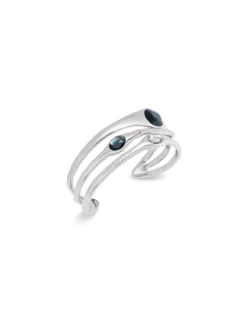 Pulsera rígida bañada en plata de ley con 2 cristales grises, 1 blanco y 1 rosa