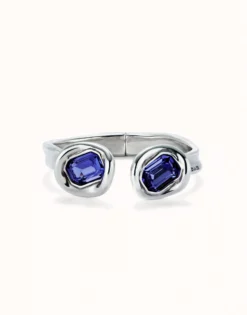 Pulsera rígida bañada en plata de ley y dos cristales morados