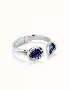 Pulsera rígida bañada en plata de ley y dos cristales morados