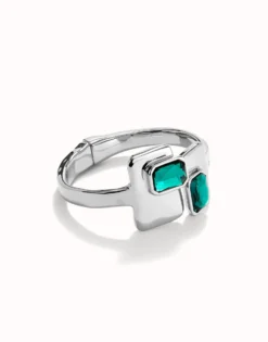 Pulsera rígida bañada en plata de ley con cristales verdes