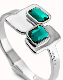 Pulsera rígida bañada en plata de ley con cristales verdes