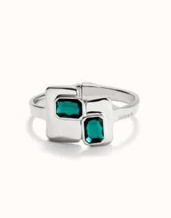 Pulsera rígida bañada en plata de ley con cristales verdes