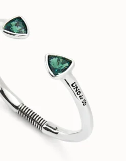 Pulsera rígida bañada en plata de ley con dos cristales facetados verdes