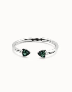 Pulsera rígida bañada en plata de ley con dos cristales facetados verdes