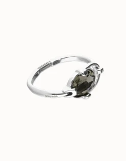 Pulsera rígida bañada en plata de ley con cristal facetado ovalado gris