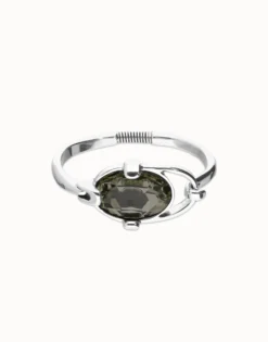 Pulsera rígida bañada en plata de ley con cristal facetado ovalado gris