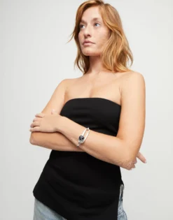 Pulsera rígida bañada en plata de ley con cristal facetado negro
