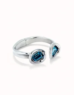Pulsera rígida bañada en plata de ley y dos cristales azules