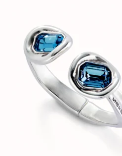 Pulsera rígida bañada en plata de ley y dos cristales azules