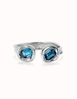 Pulsera rígida bañada en plata de ley y dos cristales azules