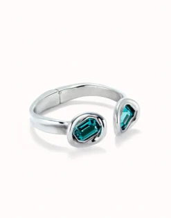 Pulsera rígida bañada en plata de ley y dos cristales celestes