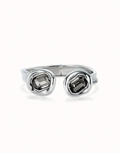 Pulsera rígida bañada en plata de ley y dos cristales grises