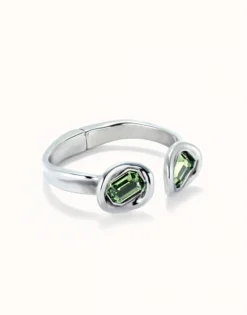 Pulsera rígida bañada en plata de ley y dos cristales turquesas