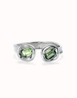 Pulsera rígida bañada en plata de ley y dos cristales turquesas