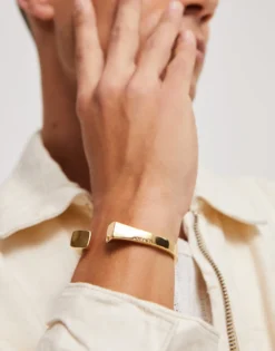 Pulsera rígida bañada oro 18k acabado liso y forma cuadrada