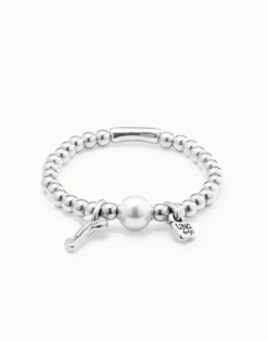 Pulsera rígida bañado en plata de ley con perla mujer