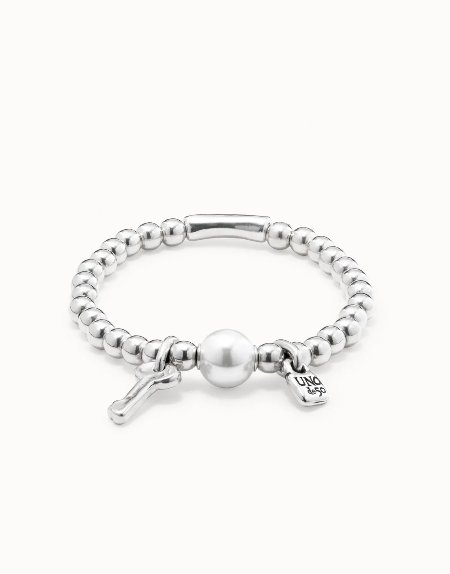 Pulsera rígida bañado en plata de ley con perla mujer