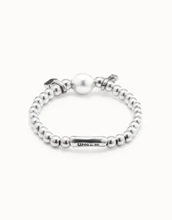 Pulsera rígida bañado en plata de ley con perla mujer
