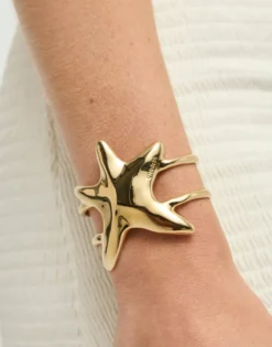 Pulsera rígida doble bañada en oro estrella de mar