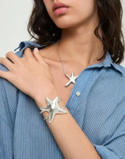 Pulsera rígida doble bañada en plata estrella de mar