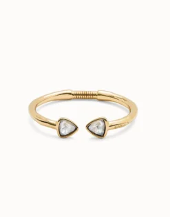 Pulsera rígida fina bañada en oro 18k con dos cristales facetados multicolor
