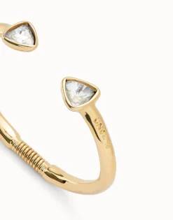 Pulsera rígida fina bañada en oro 18k con dos cristales facetados multicolor