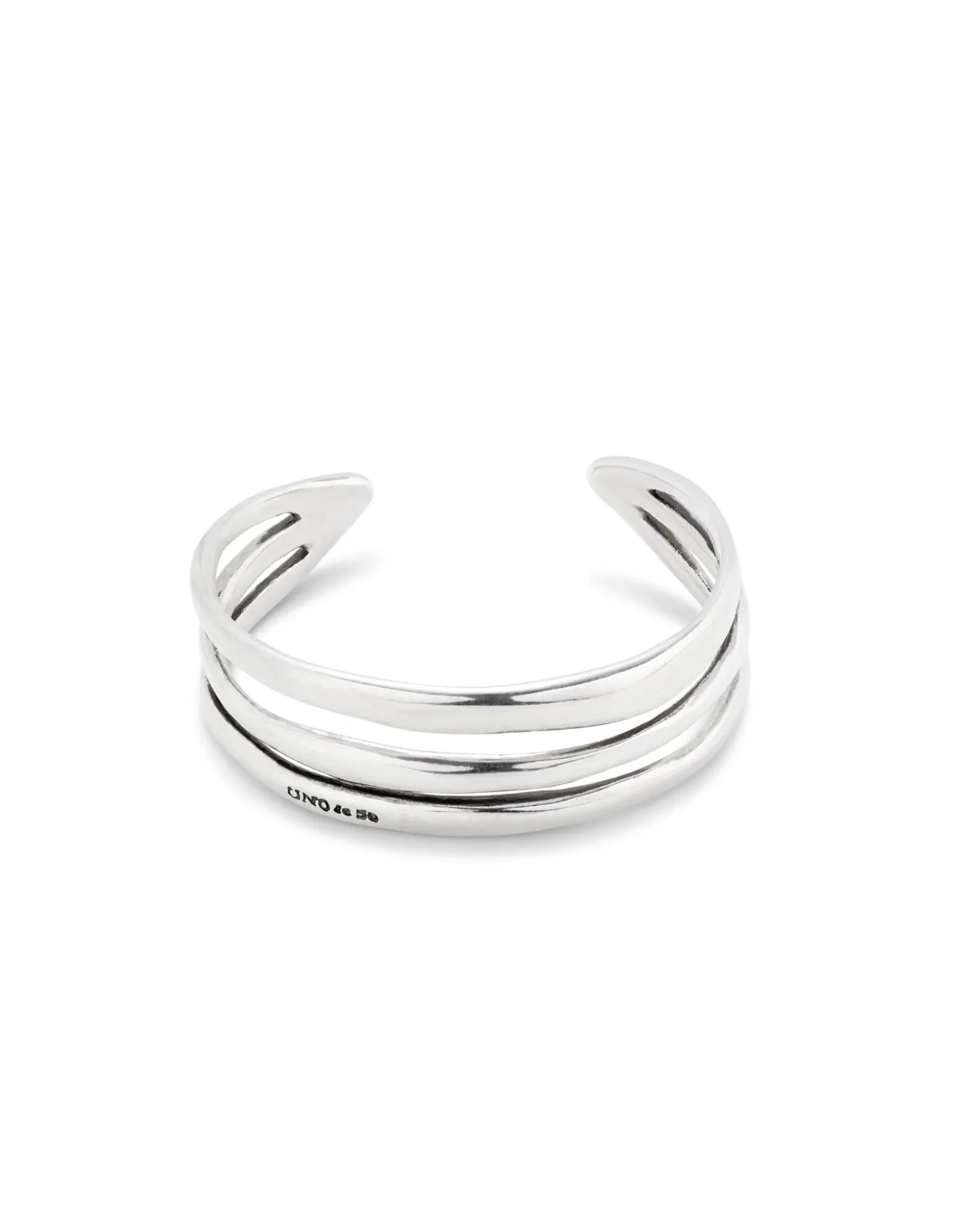 Pulsera rígida triple con curvas bañada en plata de ley