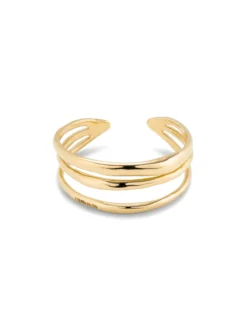 Pulsera rígida triple con curvas bañada en oro