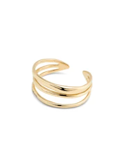 Pulsera rígida triple con curvas bañada en oro