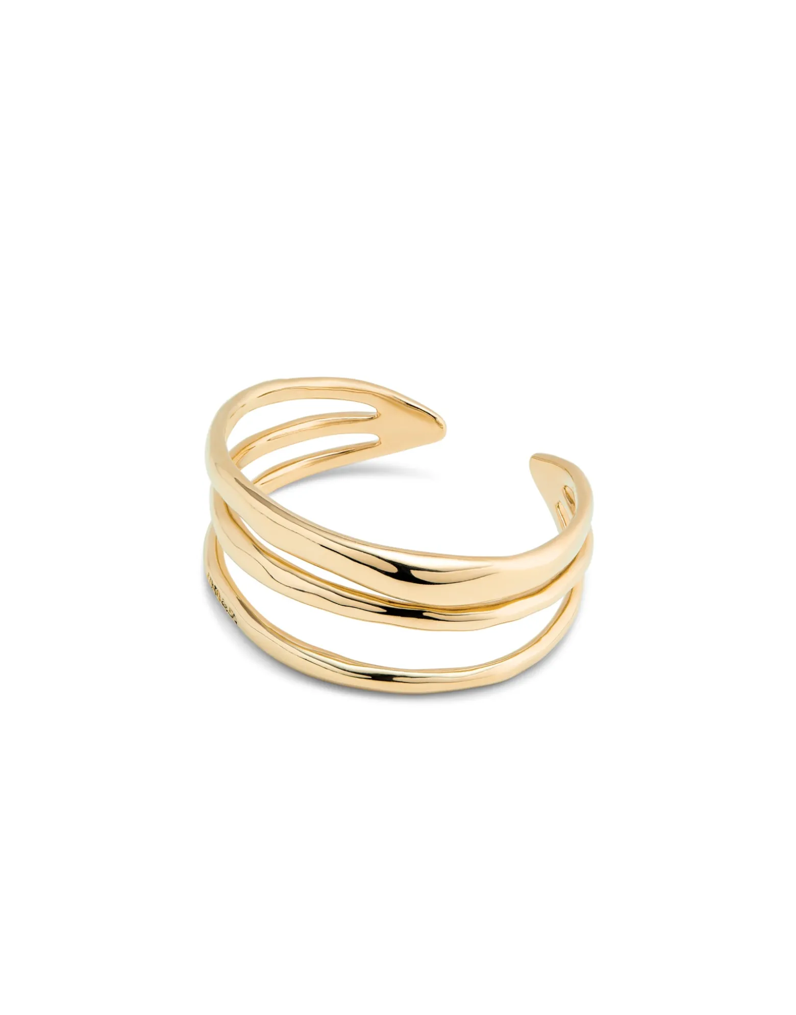 Pulsera rígida triple con curvas bañada en oro