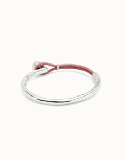 Pulsera semirígida bañada en plata de ley con cuero rosa