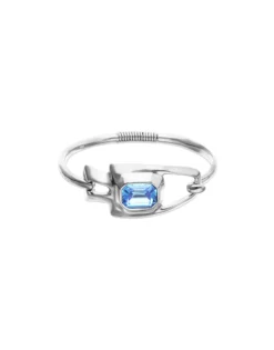 Pulsera semirrígida bañada en plata de ley con cristal facetado azul