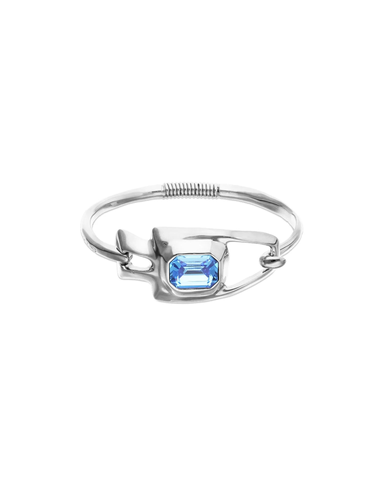 Pulsera semirrígida bañada en plata de ley con cristal facetado azul