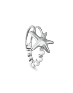 Pulsera semirrígida bañada en plata con perlas y estrella de mar