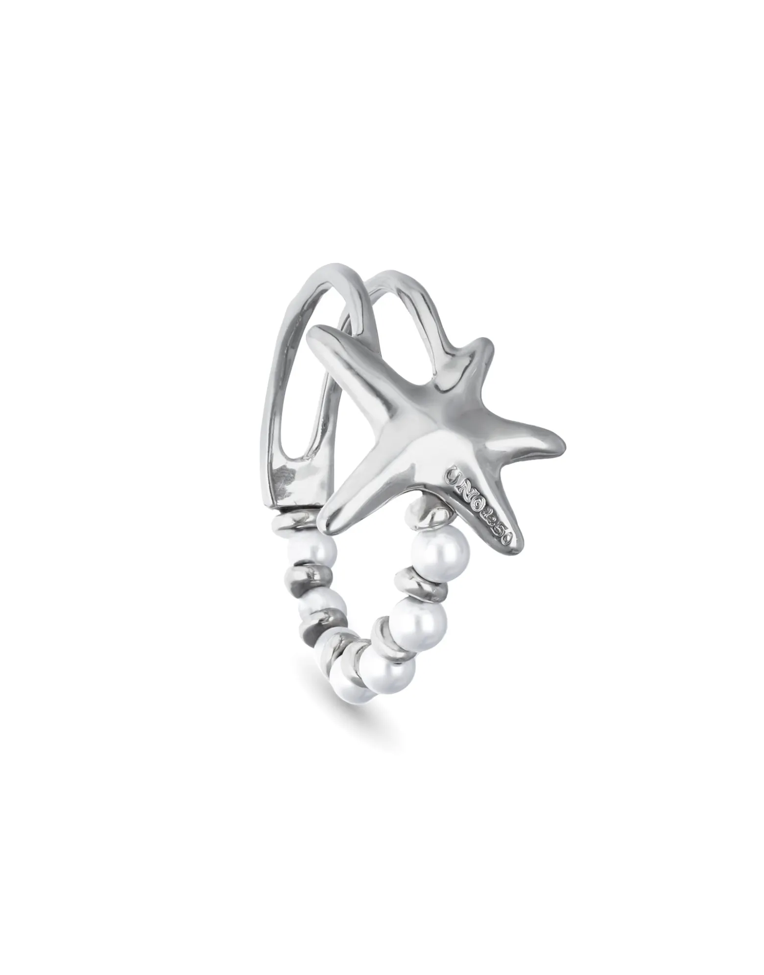 Pulsera semirrígida bañada en plata con perlas y estrella de mar