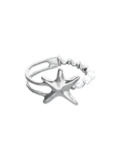 Pulsera semirrígida bañada en plata con perlas y estrella de mar
